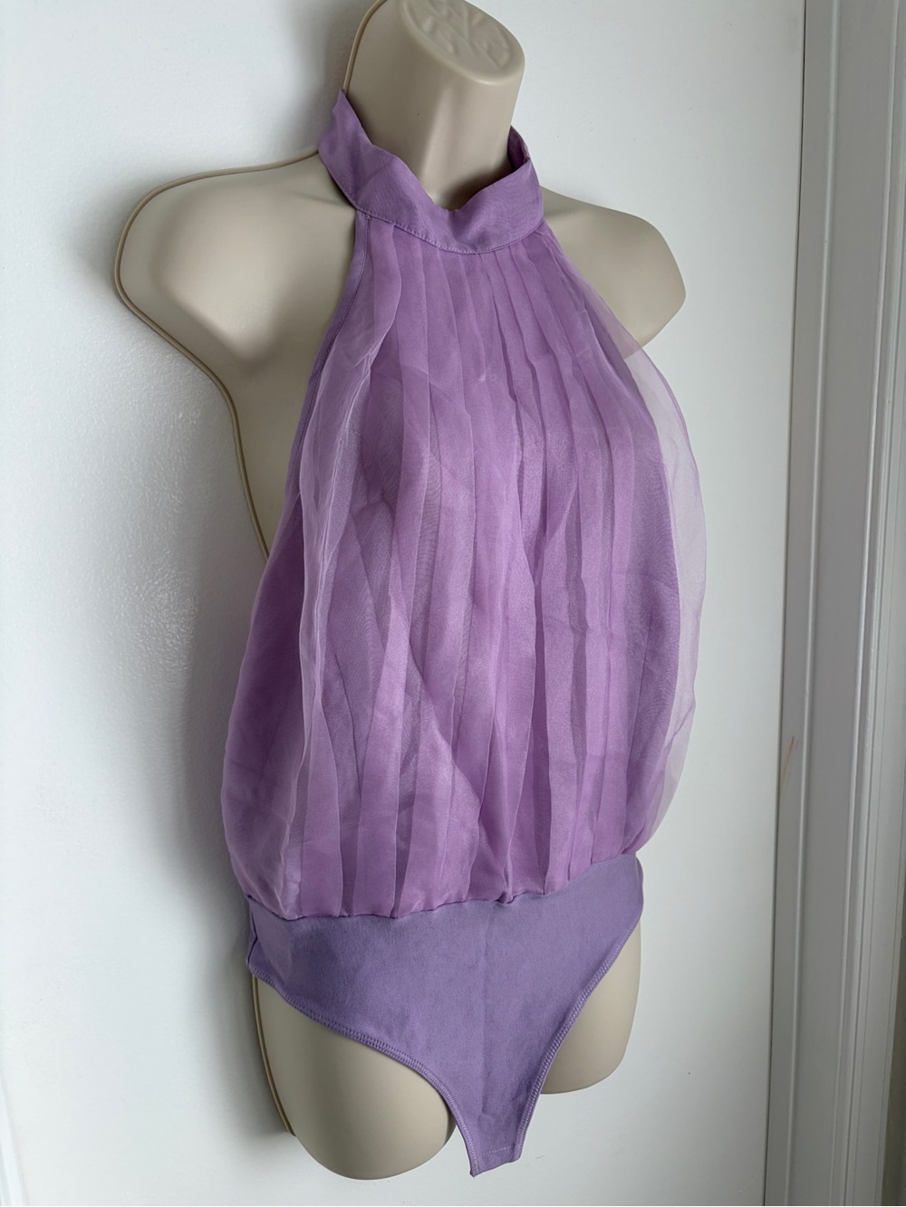 Lovers + Friends Lilac Pleated Halter (Tulle Bow) Bodysuit (Size Small)